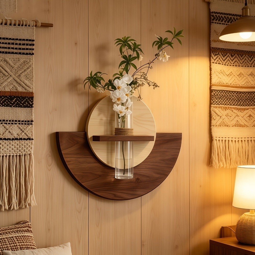 Flower Wall Panel - Ovales Wandregal aus Holz für Blumen,
